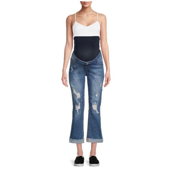 Women’s Maternity Medium Wash Denim Boyfriend Jeans Pants Size L - Picture 3 of 7